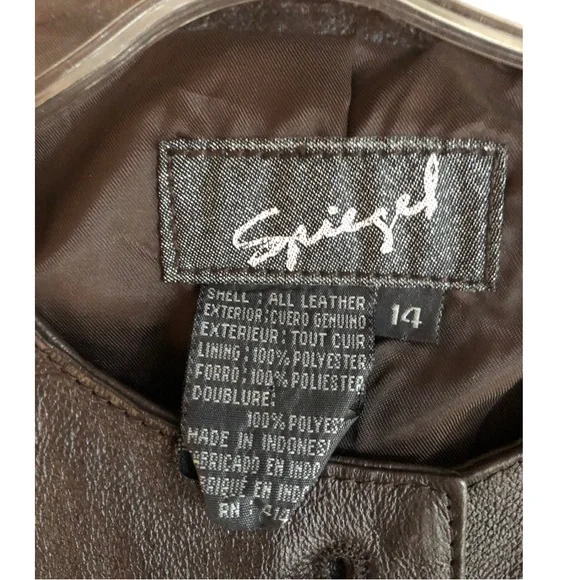 Spiegal size 14 brown leather jacket gold buttons pockets - Picture 10 of 12